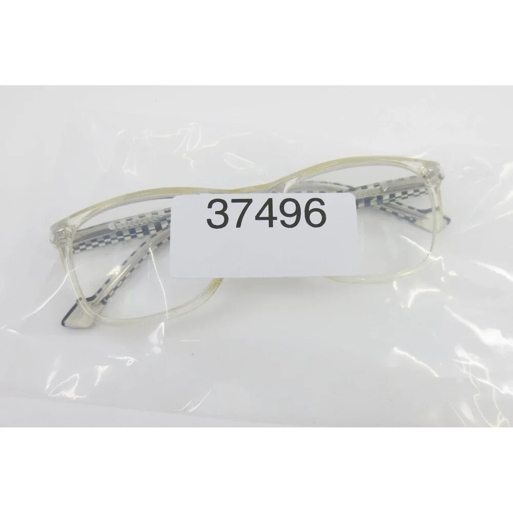 Clear Rectangular Eyeglass Frames Black White Checkered Temples 37496